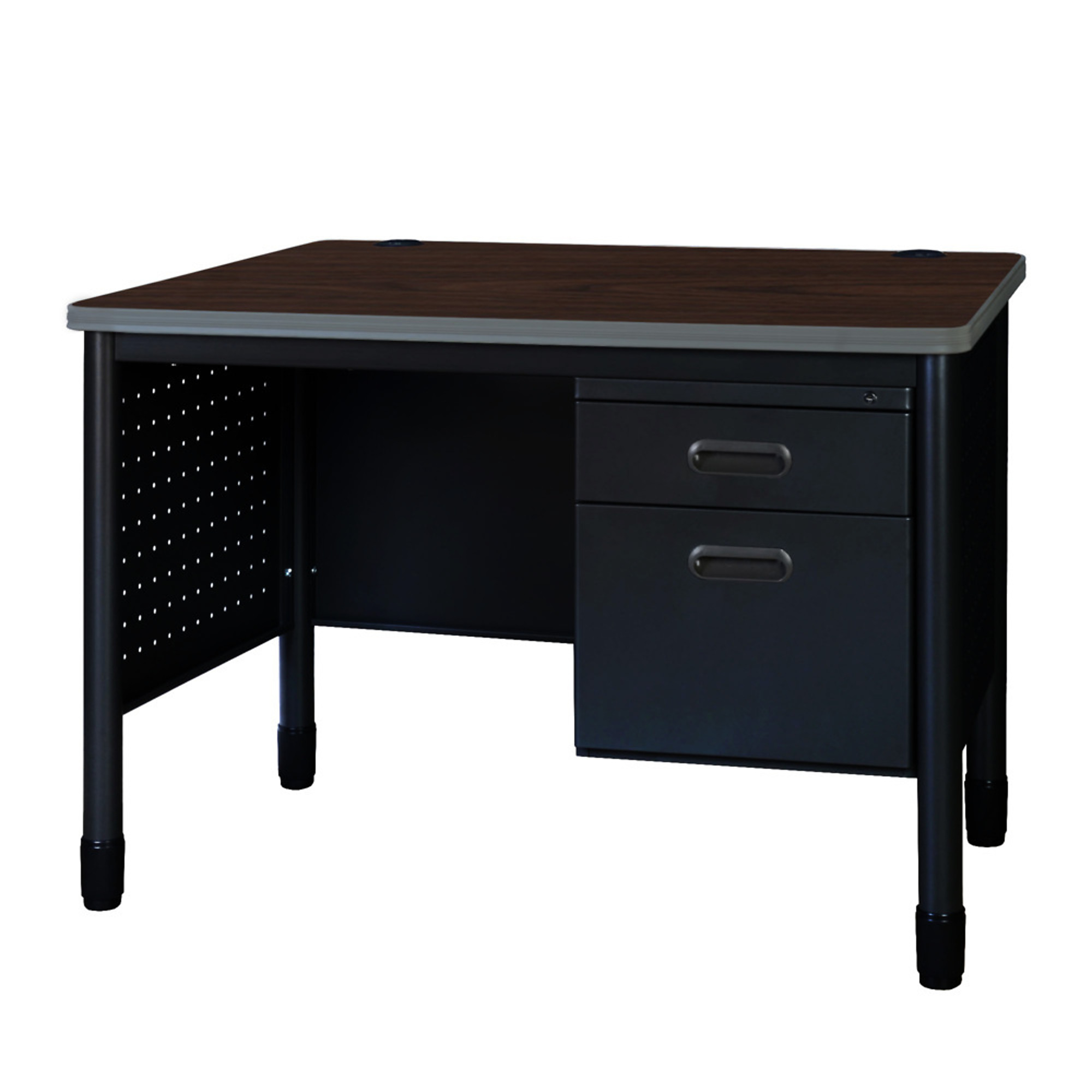 Regency Mesa Steel Single Pedestal Teacher's Desk — 48in. x 30in., Neo Walnut Top, Black Base, Model# 66348SPNWBK